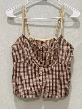 Beige Plaid Button-Front Cami Top